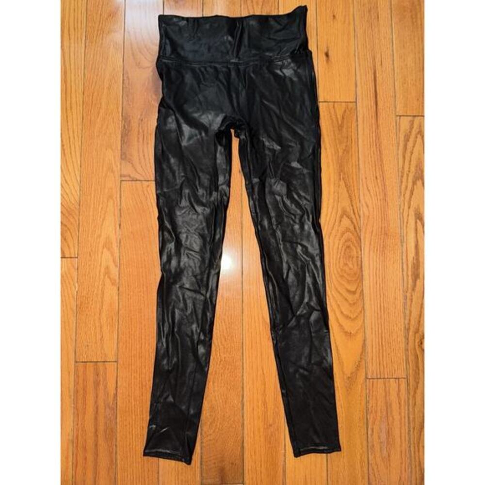 SPANX Women’s Black All Over Faux Leather Leggings Size M‎ Medium Pull On